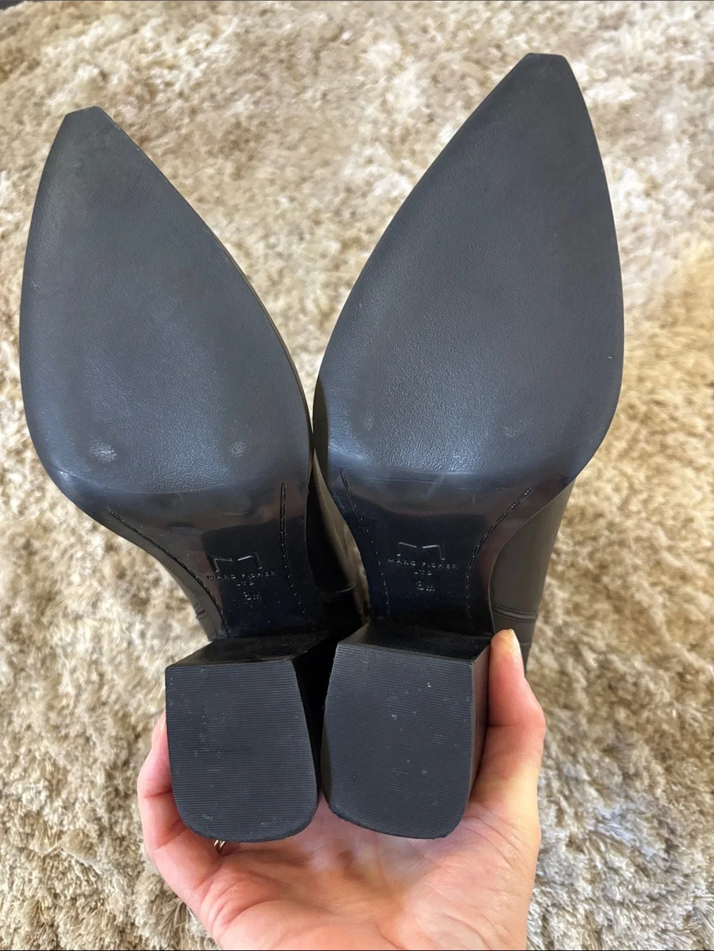 Marc Fisher Leather Ankle Boots Pointed Toe Block Heel Black Size 8 EUC
